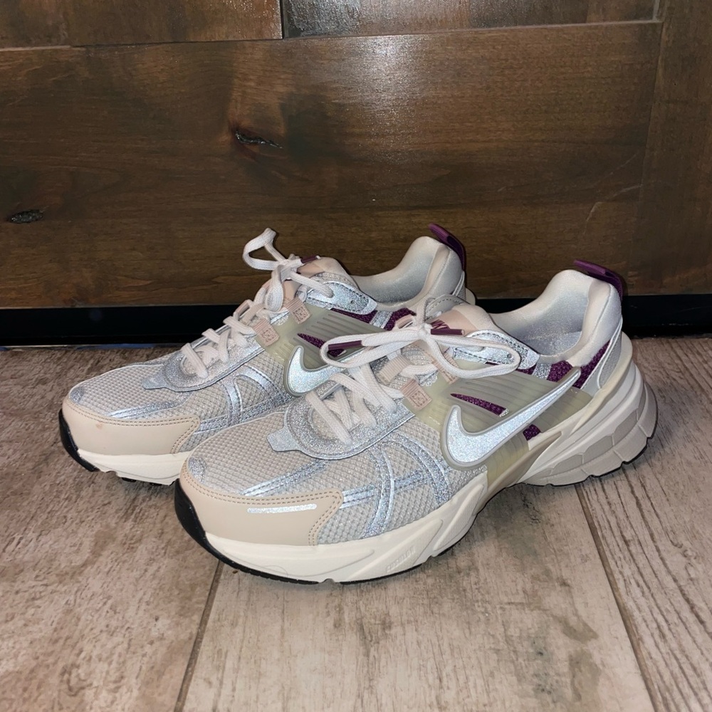 Nike Cream and Purple Sneakers Athletic Style